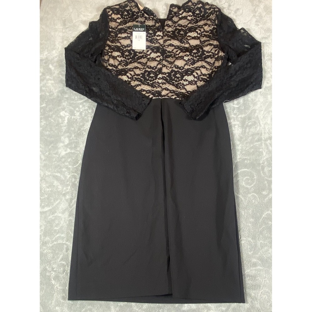 Ralph Lauren Cocktail Dress Women‎ 12 Keanu Lace Inset Long Slv Black Formal NWT - Picture 11 of 14